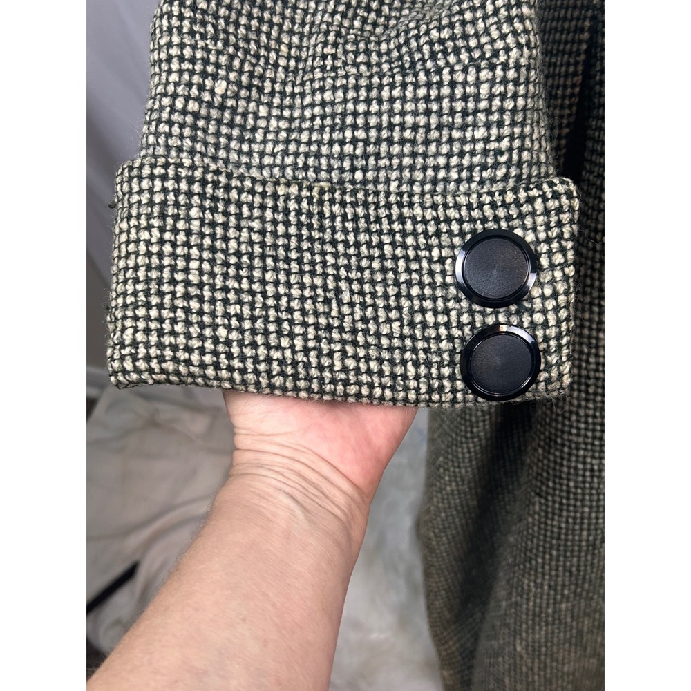 Vintage Great Britain Green White Tweed Wool Maxi Coat Long Trench Jacket Womens - Picture 7 of 16